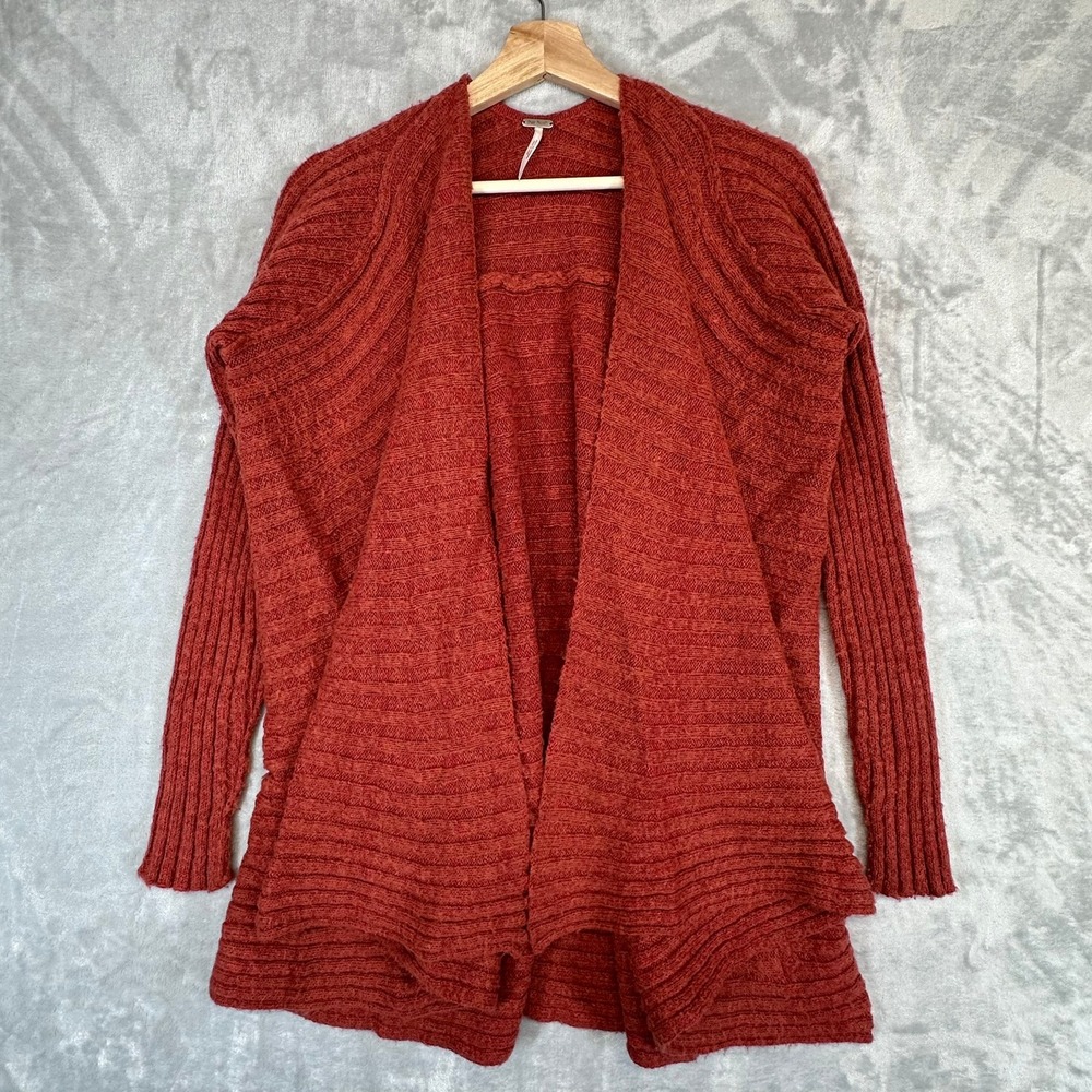 Free People Womens Open‎ Front Cardigan Rust Terracotta Wool Blend